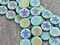 *8* 14mm Opaque Satin Turquoise Sliperit Laser Tattoo Turtle Coin Beads